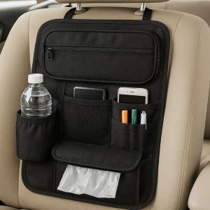 Multipurpose Car Seat Back Organizer with Trash Bag Compartment