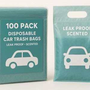Leak Proof Car Trash Can with Adhesive Strap and Lid