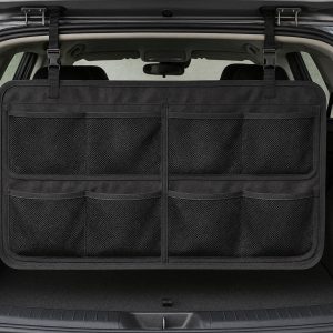 Hanging Car Trunk Door Storage Organizer with Multiple Mesh Pockets